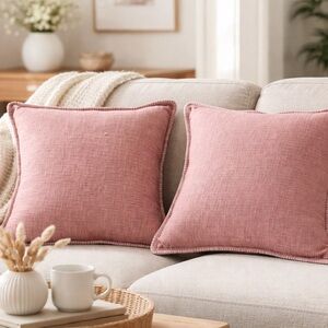Set of 2 Dusty Pink Linen Throw Pillow Set - Square Accent Cushions - NWT